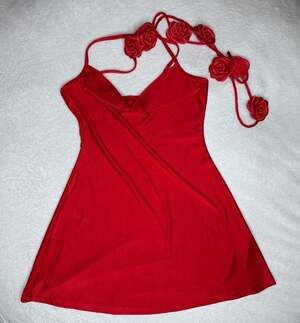 SHEIN Cowl Neck Satin Mini Dress with 3D Rose Applique Details
